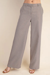 Oxford- Brown Houndstooth Mid Rise Trouser Pants