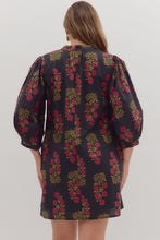Load image into Gallery viewer, Tara- Red Black  Floral pattern band Collar V neck dress

