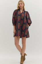 Load image into Gallery viewer, Tara- Red Black  Floral pattern band Collar V neck dress
