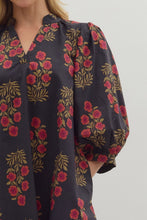 Load image into Gallery viewer, Tara- Red Black  Floral pattern band Collar V neck dress
