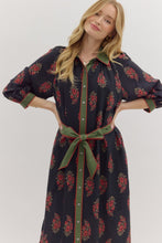 Load image into Gallery viewer, Elegant Botanical print midi contrast trim dress
