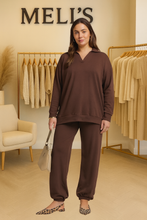 Load image into Gallery viewer, Plus Allie- Chocolate 2 piece French Terry Jogger set
