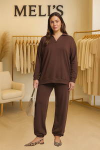 Plus Allie- Chocolate 2 piece French Terry Jogger set