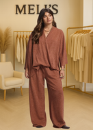 Plus Melisa- Rust Elegant ribbed two piece wide leg pants set