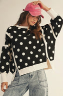 Oversized black French Terry polka dot sweatshirt