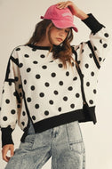 Oversized White French Terry polka dot sweatshirt