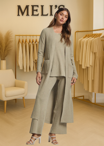 Julie- Three piece Mocha Waffle knit set