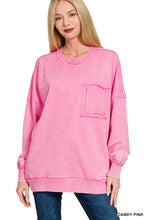 Load image into Gallery viewer, Marlow- Candy Pink French Terry washed Rae edge pocket sweatshirt
