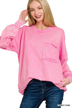 Load image into Gallery viewer, Marlow- Candy Pink French Terry washed Rae edge pocket sweatshirt
