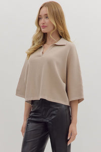 Ecru Entro knit  V-neck collared top