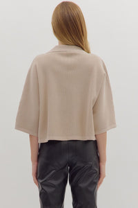Ecru Entro knit  V-neck collared top