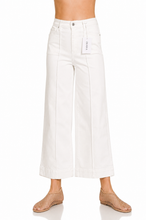 Load image into Gallery viewer, High waist winter white wide leg pintuck jeans
