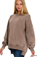 Load image into Gallery viewer, Washed Mocha fleece two piece cropped wide leg sweatsuit

