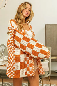 BIBI- Checkered oversized Rust  Cardigan