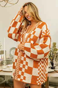 BIBI- Checkered oversized Rust  Cardigan