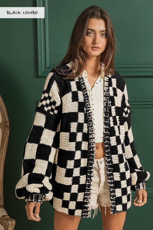 BIBI- Checkered oversized Black combo Cardigan