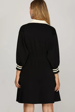 Load image into Gallery viewer, Lyndy- Black zipped front collared dress with white details
