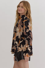 Load image into Gallery viewer, Black and Gold Printed mock neck long sleeve open back top

