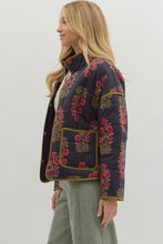Load image into Gallery viewer, Botanical long sleeve black quilted jacket

