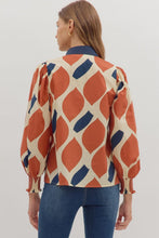 Load image into Gallery viewer, Autumn Muse warm dust and navy printed top
