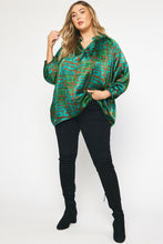 Load image into Gallery viewer, Plus Greenlee- green printed oversized ruffle detail top
