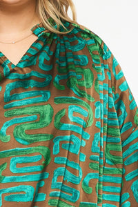 Plus Greenlee- green printed oversized ruffle detail top