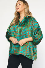 Load image into Gallery viewer, Plus Greenlee- green printed oversized ruffle detail top
