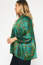 Load image into Gallery viewer, Plus Greenlee- green printed oversized ruffle detail top
