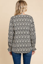 Load image into Gallery viewer, MAZE- Black/white geo printed poet sleeves top
