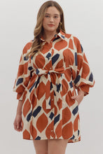 Load image into Gallery viewer, Plus November - Ecru/Rust printed collared button down dress
