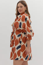 Load image into Gallery viewer, Plus November - Ecru/Rust printed collared button down dress
