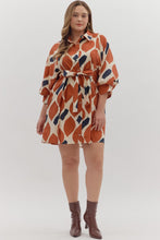 Load image into Gallery viewer, Plus November - Ecru/Rust printed collared button down dress
