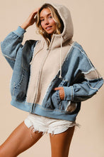 Load image into Gallery viewer, WINDY- washed denim / oatmeal fleece mix retro zip up hoodie jacket
