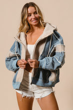 Load image into Gallery viewer, WINDY- washed denim / oatmeal fleece mix retro zip up hoodie jacket
