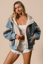 Load image into Gallery viewer, WINDY- washed denim / oatmeal fleece mix retro zip up hoodie jacket
