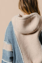 Load image into Gallery viewer, WINDY- washed denim / oatmeal fleece mix retro zip up hoodie jacket
