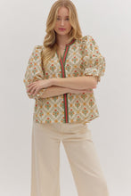 Load image into Gallery viewer, Ecru Botanical print contrast detail ruffle cuff top

