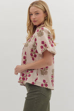 Load image into Gallery viewer, Botanical Garden- Ecru Floral print short bubble sleeve top
