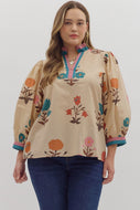Plus Fall Garden - Ecru fall esthetic Floral print top