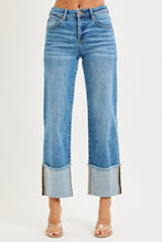 Load image into Gallery viewer, Risen Jeans- Mid Rise Cropped wide leg cuffed jeans

