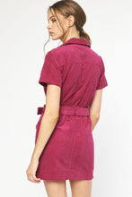 Load image into Gallery viewer, Heavenly - plum corduroy belted waist utility dress
