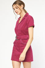 Load image into Gallery viewer, Heavenly - plum corduroy belted waist utility dress
