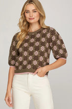 Load image into Gallery viewer, Retro Fall- 70s inspired floral print olive/ pink sweater top
