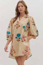 Load image into Gallery viewer, Nina- Floral print fully lined pleated shoulder V-neck dress  with pockets
