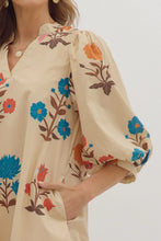 Load image into Gallery viewer, Nina- Floral print fully lined pleated shoulder V-neck dress  with pockets
