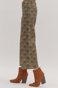 Botanical print wide leg cropped jeans
