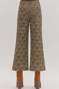 Botanical print wide leg cropped jeans