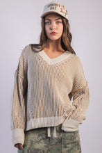 Load image into Gallery viewer, DENVER- Cream &amp; Beige Chunky two tone Vneck sweater top
