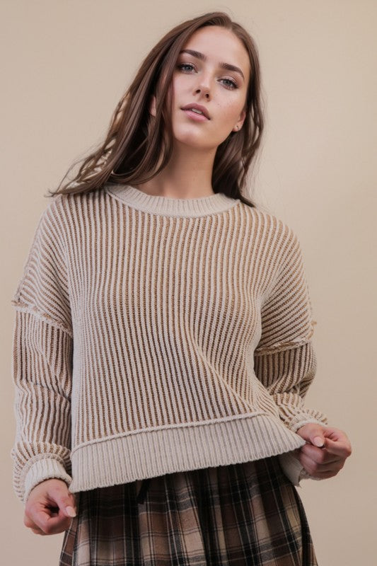 Aspen- Chunky Cropped two tone brig & cream sweater