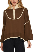Load image into Gallery viewer, Chaffee- Chocolate HALF ZIP SWEATER WITH CONTRAST BINDING DETAIL
